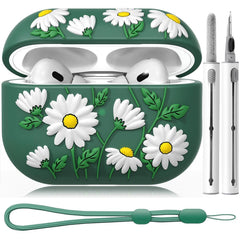 AIRSPO AirPods Pro 2nd Generation Case Cover with Cleaner Kit Flower Engraved Case for AirPod Pro 2nd 1st Generation Charging Case with Lanyard (2023/2022) Green