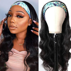Headband Wig Human Hair Body Wave 18 inch None Lace Front Wig Human Hair Machine Made Wigs Body Wave Headband Half Wigs for Black Women Human Hair Natural Color