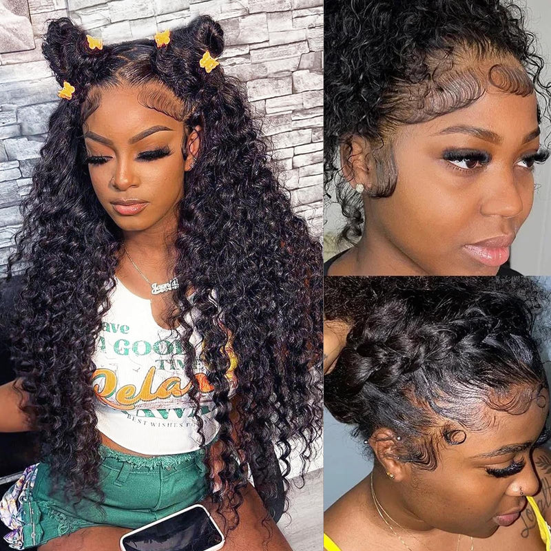 AGADES 360 Deep Wave Lace Front Wigs Human Hair 20 Inch Deep Wave Wig Human Hair 200 Density Deep Curly Human Hair Wig