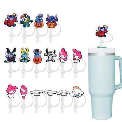 16pcs Cartoon Kids Straw Cover Cap for Stanley Cup 0.4in 10mm Diameter Reusable Dust-Proof Straw TopperCompatible with Stanley Cup 30&40 OzTumbler with Lid and Straw SJ-15-16